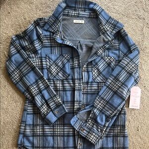 Classic Blue and Black Plaid Button Down Shirt